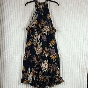 Free People black floral Anita High Low ruffled Maxi Dress XS